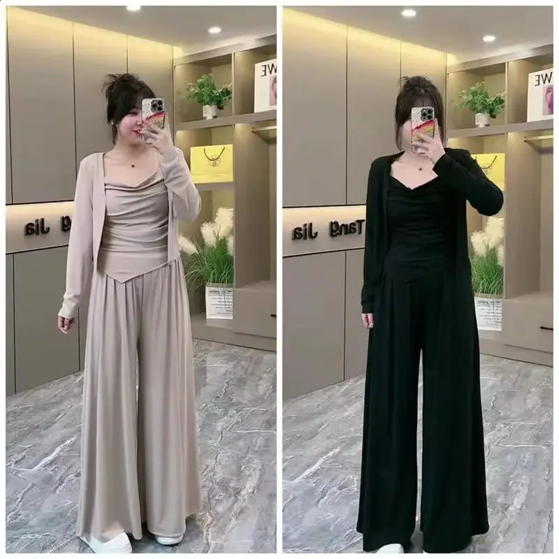 Plus Size Fashionable Plussize Slimming Tank Cardigan Casual Pants Set Simple Irregular n Loose Fit Clothing For Women 250106