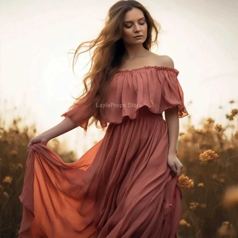 Maternity Dress Chiffon Shoulder Dress for Photoshoot Elegant Maternity Dress for Baby Shower Photography W250113