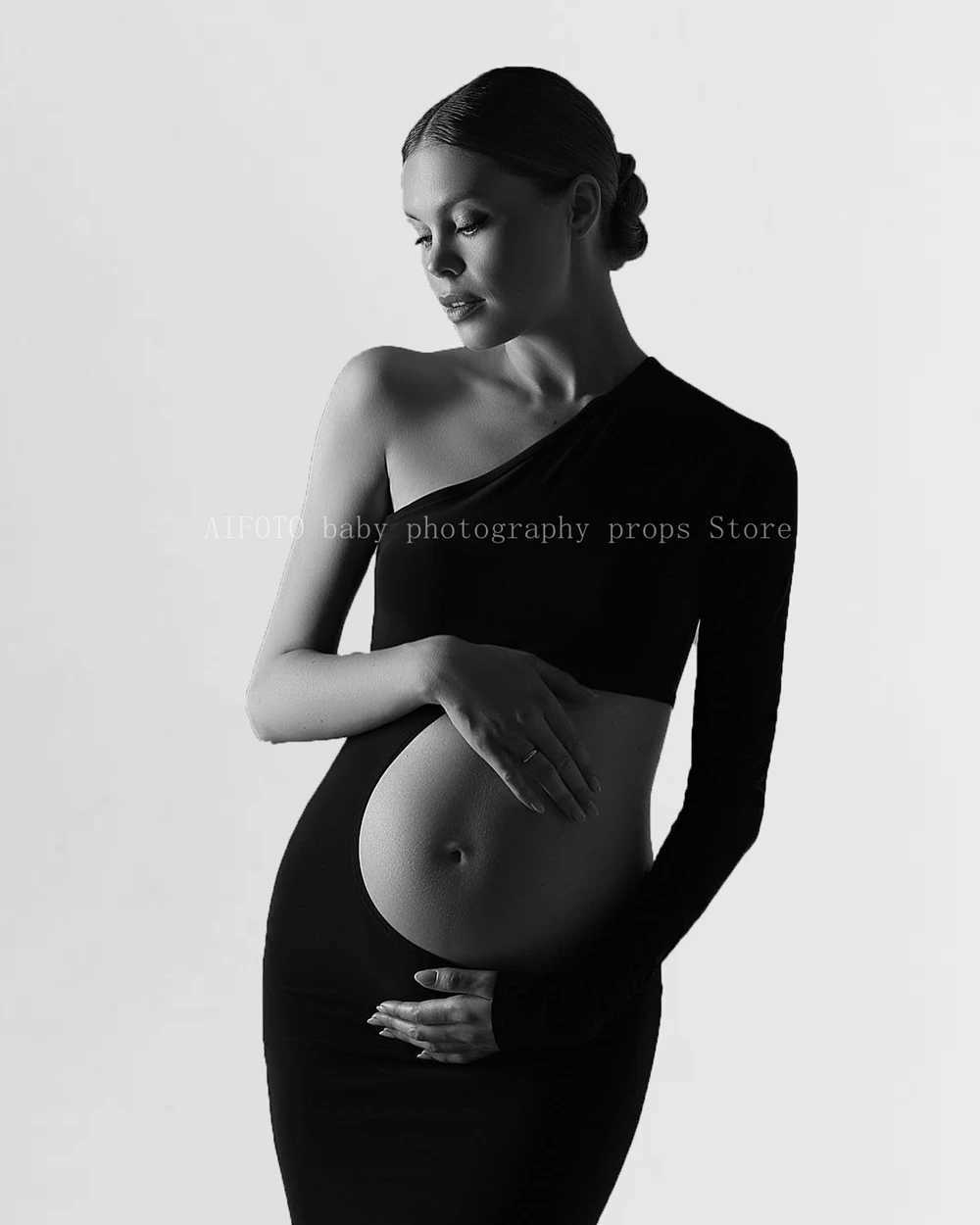 Sexy hollow shoulder long sleeved maternity outfit with milk velvet straps elegant photography maternity outfit W250113
