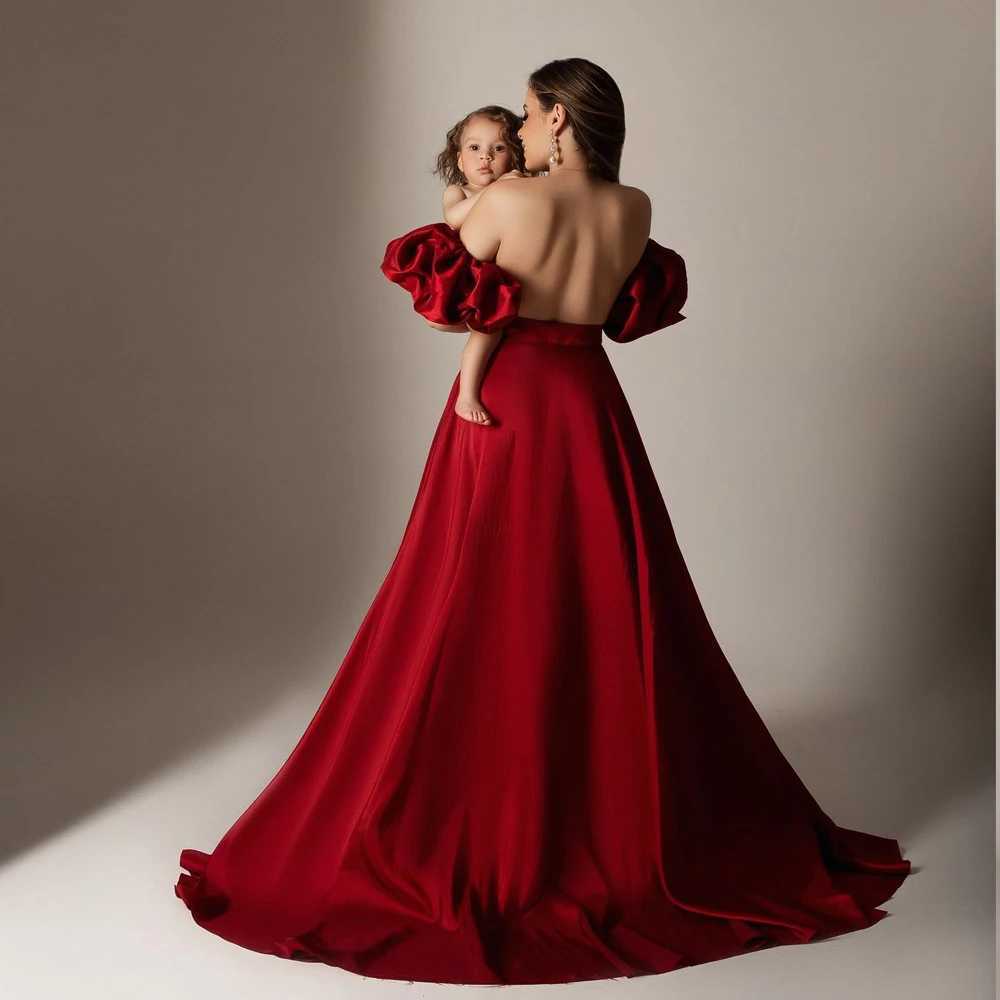 Materni Photography Props Dress Elegant Satin Lace Top Tight Bubble Sleeves Photosoot Dress Womens Props Clothing W250113