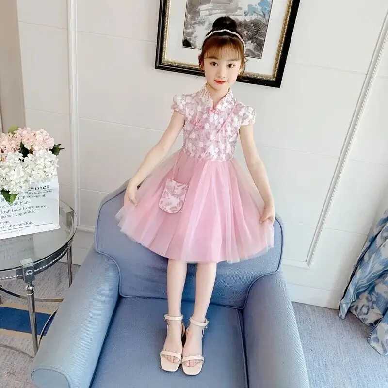 Hanfu Girls Princess Dress Summer Clothing For Girl New Cheongsam Dress Childrens Long-sleeved Chinese Style Dress M250114