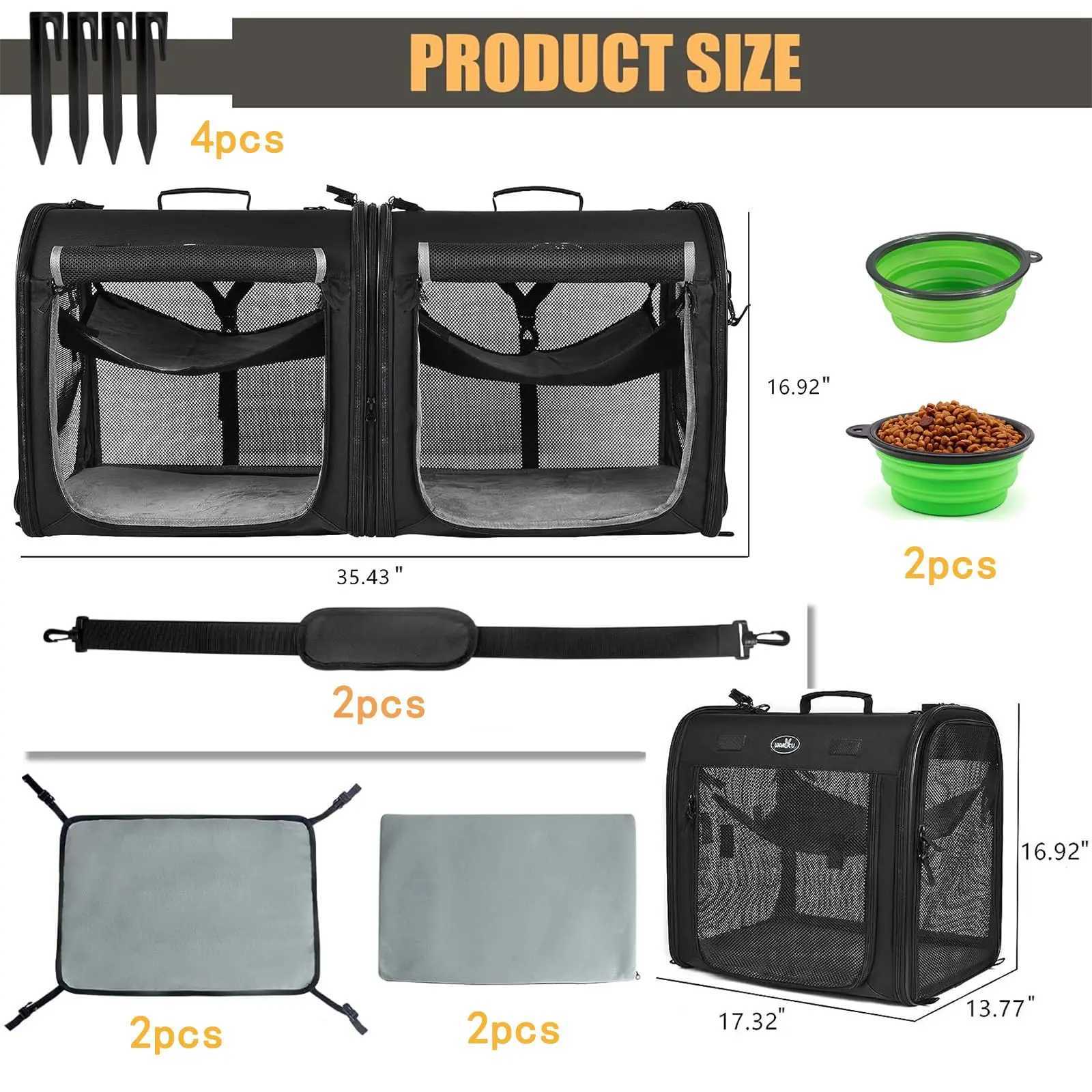 Wakytu Portable Pet Carrier for 2 Cats Small Dogs Double Cat Crate Set with Portable Carry Bag Car Travel Indoor Cat HouseXJ250113