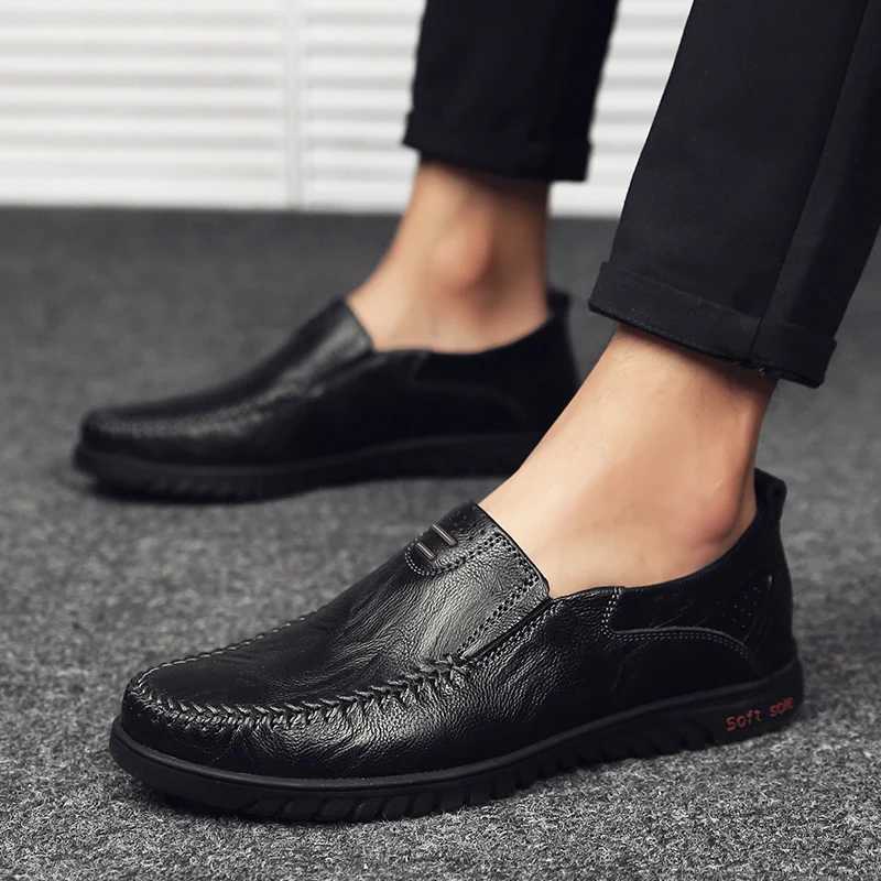 Genuine Leather Men Shoes Luxury Brand 2023 Casual Slip Formal Loafers Men Italian Black Male Driving Shoes MenXJ250118