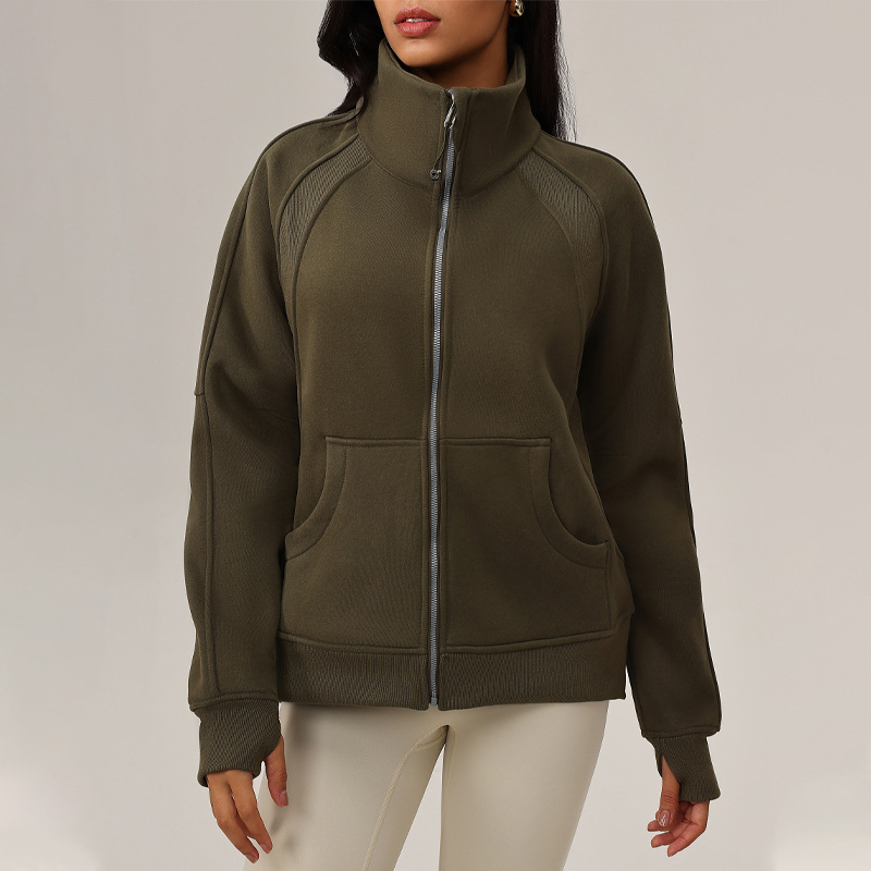 High quality versatile women's outdoor sports and fitness plus thick fleece hoodie loose sports jacket stand collar warm yoga casual loose top