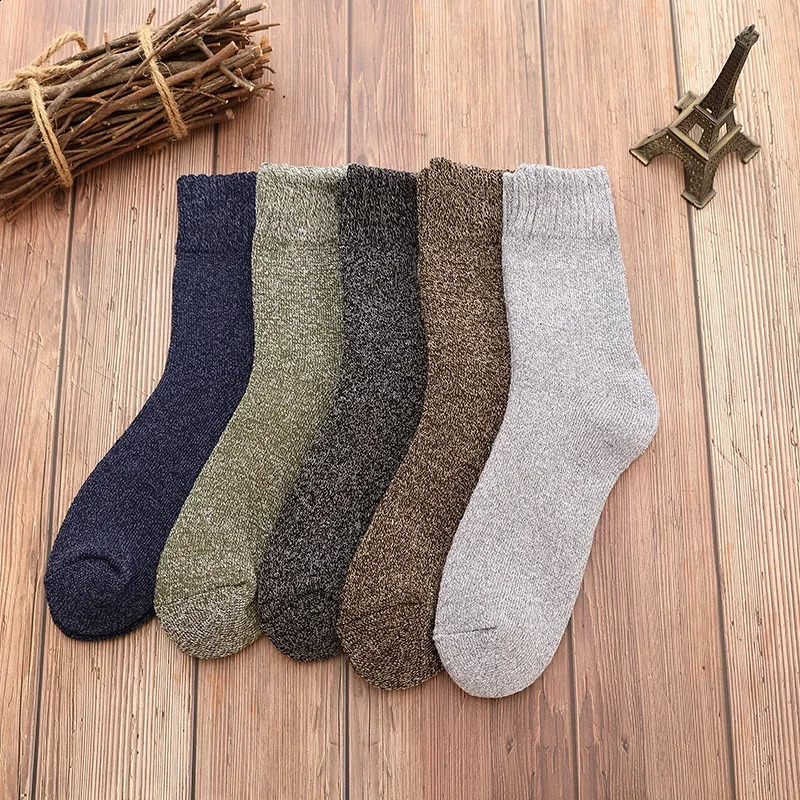 5 Pairs Cold Season Cozy Mens Socks Wool Unisex Hosiery Extra Thick Solid Color Merino Anti Freeze Plush Terry 250108