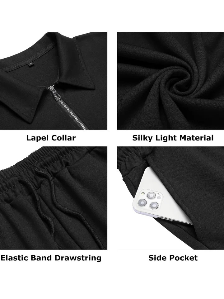 Two-tone Patchwork Mens Short Sleeve Shirt And Shorts Set Street Polo Top And Shorts Set Zipper Lapel Short Sleeve Shorts 250109