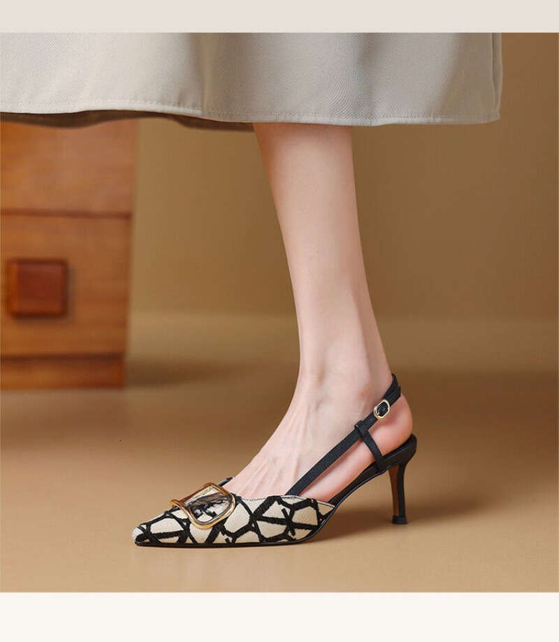 Women Sexy High Heels Fashion Pointed Toe Sgback Shoes Summer Dress Party Stilettos Brand Pumps Metal Decor Sandals free shipping shoes