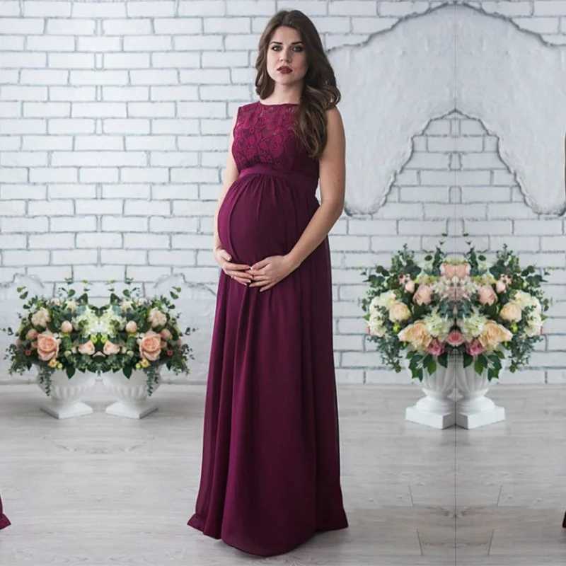 Lace maternity long dress womens casual long sleeved O-neck hollow evening Par long maternity dress DS19 W250113