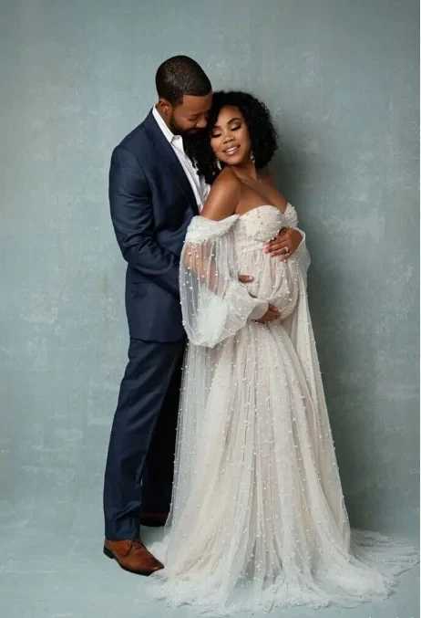 2024 New Maternity Photography Props Dress Density Pearl White Yarn Maternity Photography Clothing Baby Products Before Taking Photos W250113