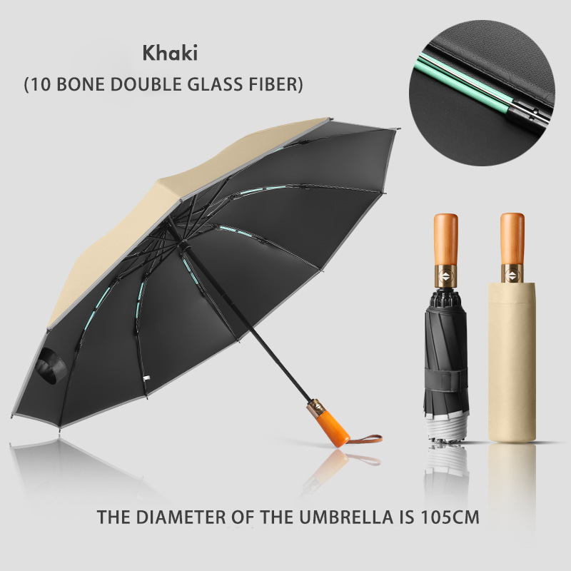 Reflective Stripes Large Folding Umbrella - Durable Automatic Black Rubber Design for Business Logos