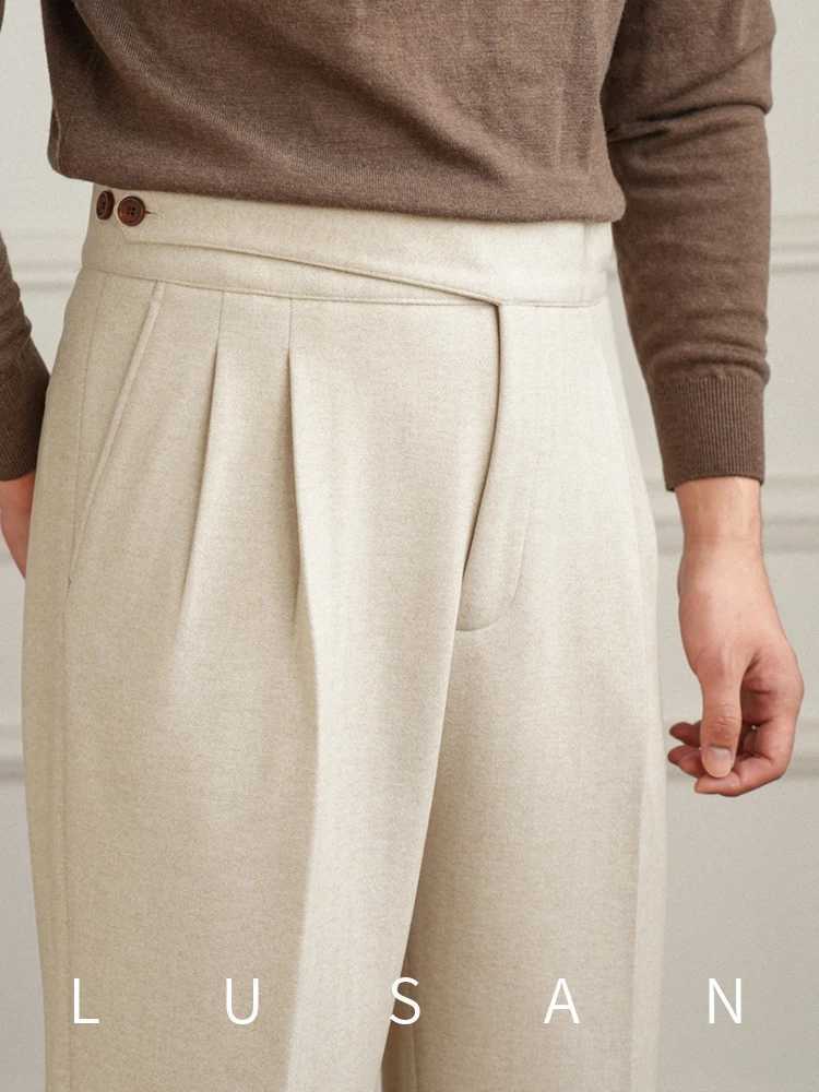 Autumn and Winter Mens Casual Gurkha Thick Straight High Waist Pants Vintage Warm All-match Trendy Western Pants X250113