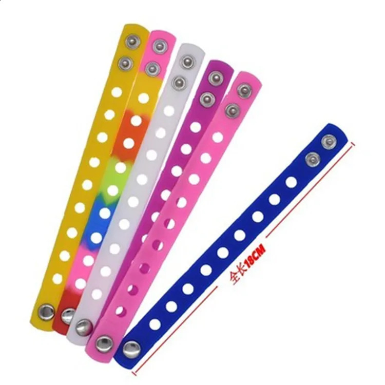 20pcs/lot Mix Style Random Silicone Bracelet Wristband 18cm Fit Shoe Charms Shoe Buckle Wristband Rubber Wrist Strap 250107