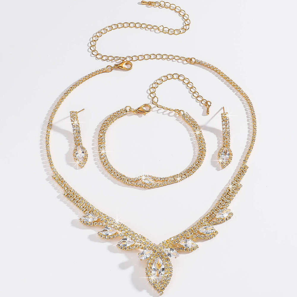 Hot selg jewelry, glass zircon wedding party necklace, earring set, formal dress, dinner party, collarbone necklace