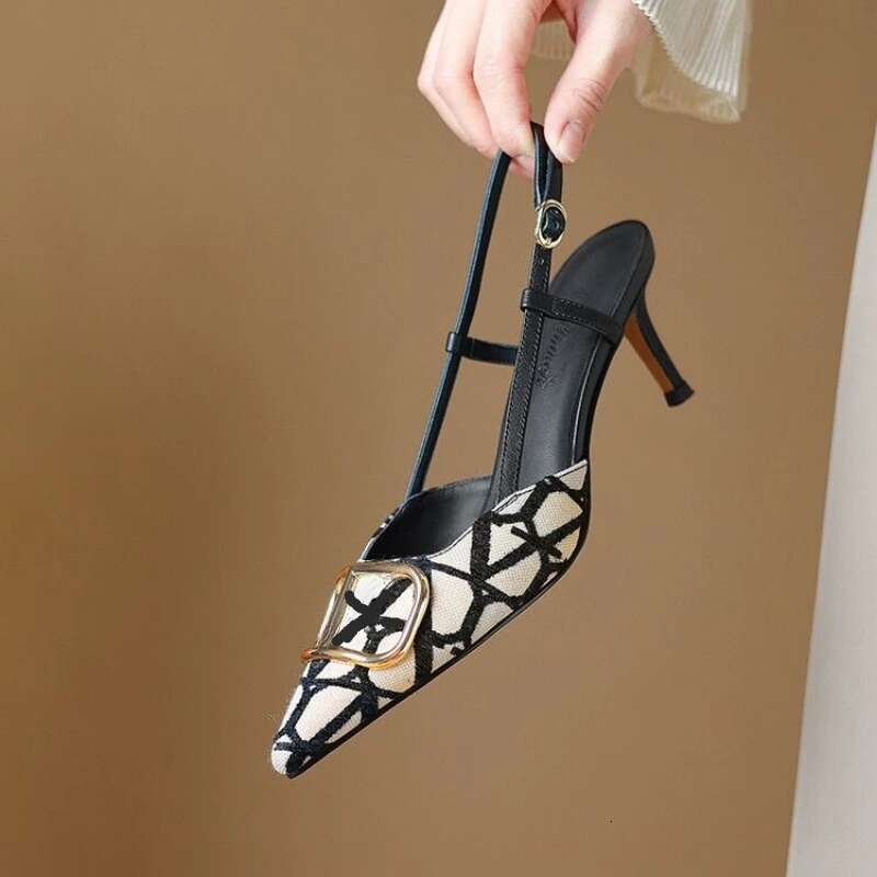 Women Sexy High Heels Fashion Pointed Toe Sgback Shoes Summer Dress Party Stilettos Brand Pumps Metal Decor Sandals free shipping shoes