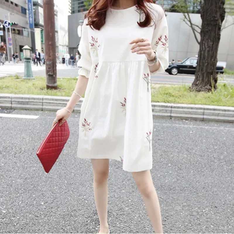 Pregnant womens clothing Chinese casual floral dress cotton loose pregnant womens clothing casual pregnant womens clothing W250113