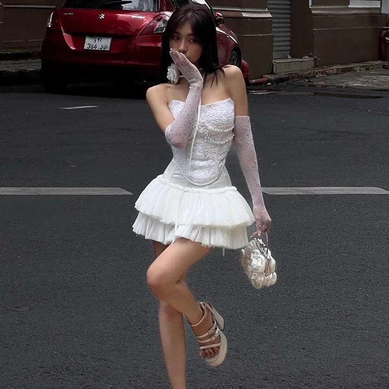 Candy Slash Neck Sleeveless Sexy Fashion Off Shoulder Mini Skirt Solid Casual Women Autumn Partywear Aesthetic 2 Piece Set 250109