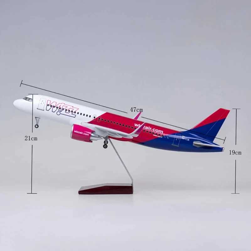 1/80 Scale 47cm 320 Aircraft A320 NEO Wizz Air Airlines Light Model with Landing Gear and Lights Resin Die-cast Aircraft Mode X250114