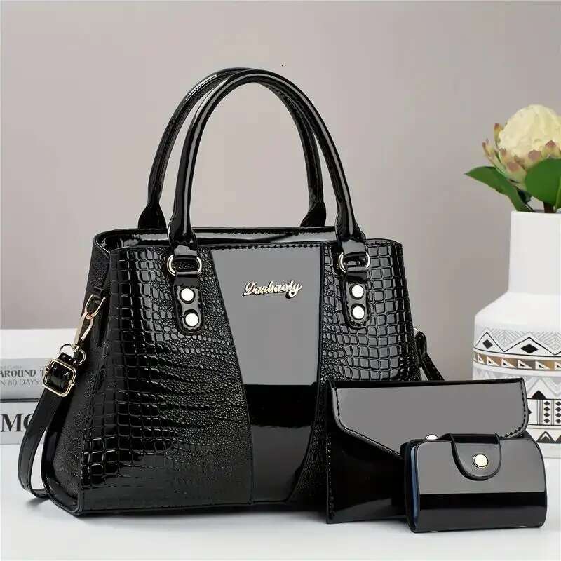 Chic Women's 3Pcs Tote Set With Clutch Card Holder Faux Leather, Animal Print, Zip Closure - Perfect Work & Travel, For