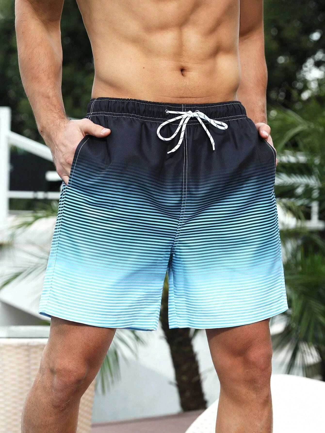 Interesting 3D gradient printed sports shorts for mens summer beach swimming shorts with pockets fashionable lucky draw for mens basketball shorts W25