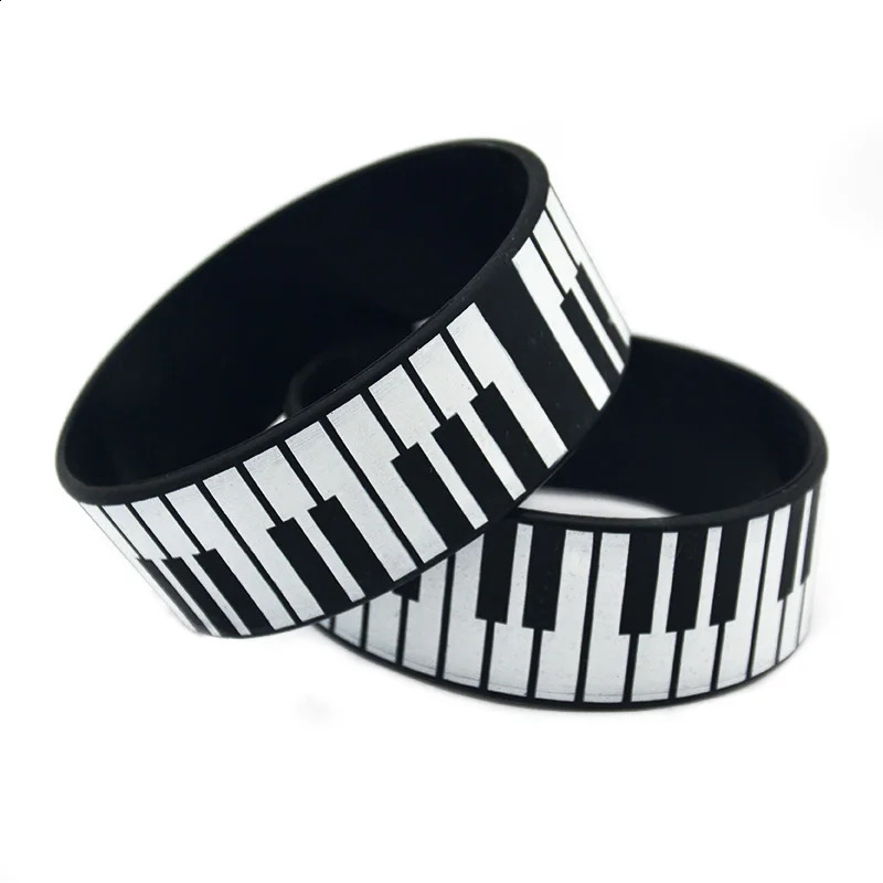 25 Pcs Printed Piano Keys Silicone Bracelet 1 Inch Wide Music Concert Gift Wristband 250107