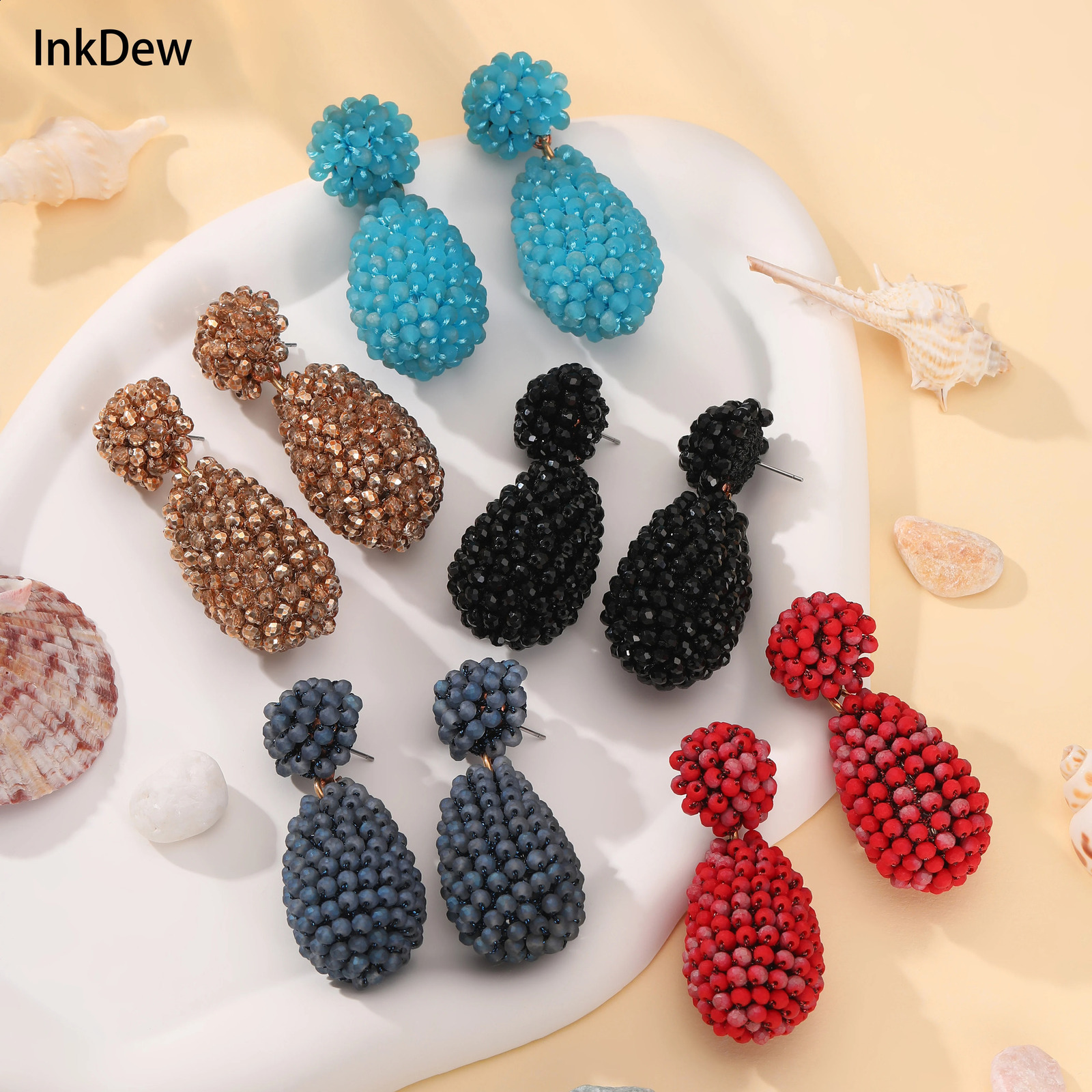 INKDEW Bead Large Earrings Water Drop shaped Long Earrings Handmade Thread Crystal Earrings Womens Gift Doorbellen EA058 250110