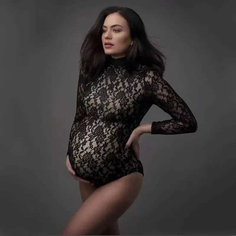 Lace maternity photography prop jumpsuit stretch pregnancy photo shoot for boys or girls Par tight fitting long sleeved W250113