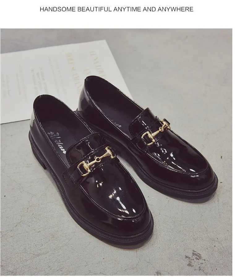 Withered British style fi elegant buckle patent leather solid hedging loafers women shoes women flat shoes womenXJ250113