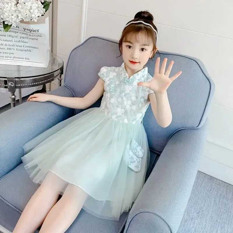 Hanfu Girls Princess Dress Summer Clothing For Girl New Cheongsam Dress Childrens Long-sleeved Chinese Style Dress M250114