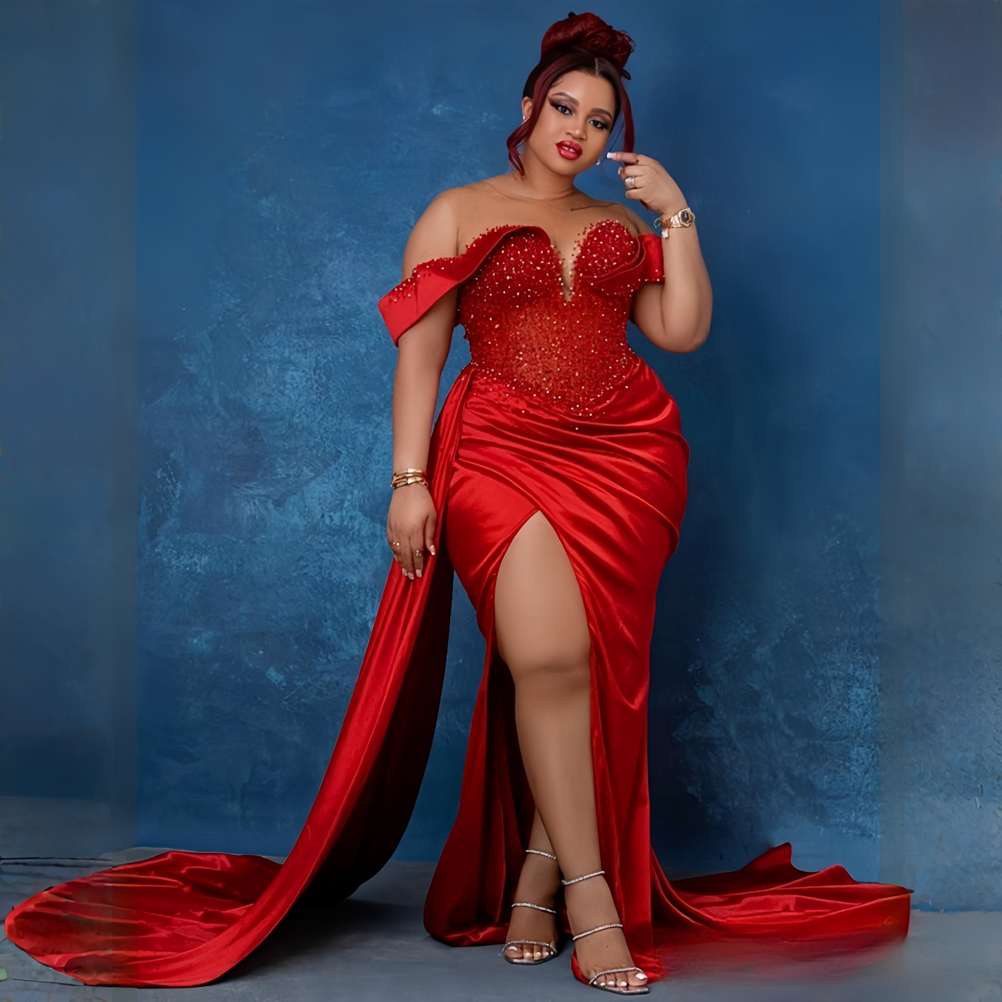 2025 Plus Size Aso Ebi Prom Dresses For Special Ocns Sheer Neck Evening Formal Dress High Split Beaded Sequined Lace Birthday Gowns Vestido De Sorrie 