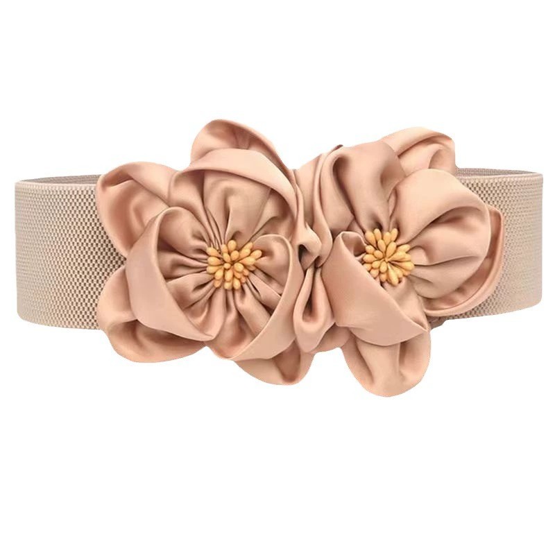 New fashion double flowers decorative dress dress girdle sweater dress skirt belt black versatile youth