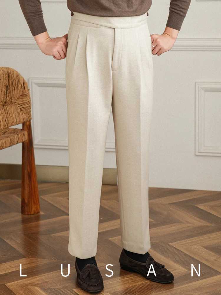 Autumn and Winter Mens Casual Gurkha Thick Straight High Waist Pants Vintage Warm All-match Trendy Western Pants X250113