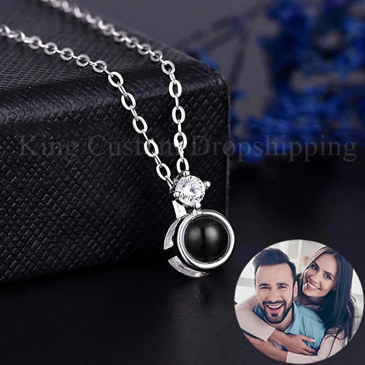 Personalized Projection Pendant Custom Po Fashion Round Pendant Romantic Love Memory Wedding Necklace Mothers Day Gift 250107