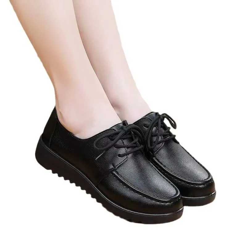 Shoes for Women Spring Autumn Soft Soled Loafers Black Leather N-slip Casual Platform Comfortable Work Shoes Flat SneakesXJ250113