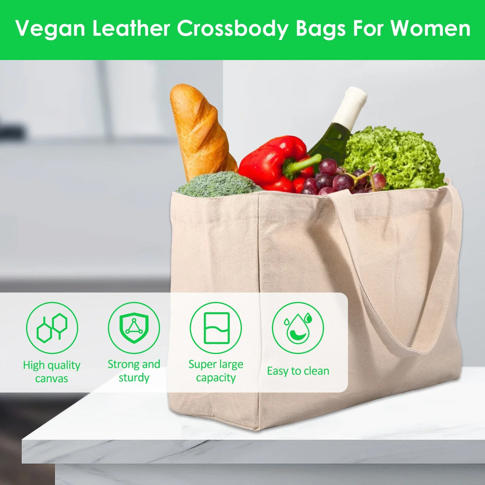 3Pcs Canvas Grocery Bag Large Capacity Grocery Shopping Bags Heavy Duty Reusable Grocery Tote Bags with 6 Inner Pockets250114ww