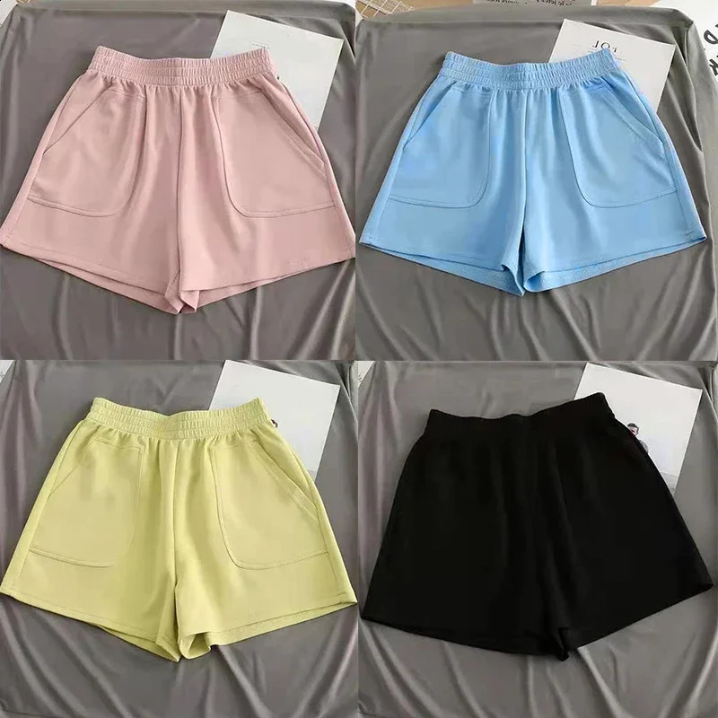 Womens Shorts with Pocket Summer Solid Color High Waist Pants Casual Loose Sports Elastic Girls Cycling 250107