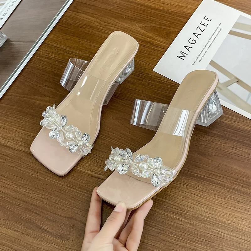 Women Fashion Shiny Crystal High Heels Sandals Women Summer Transparent Pvc Heeled Pumps Ladies Party Slippers Plus Size 42 250113