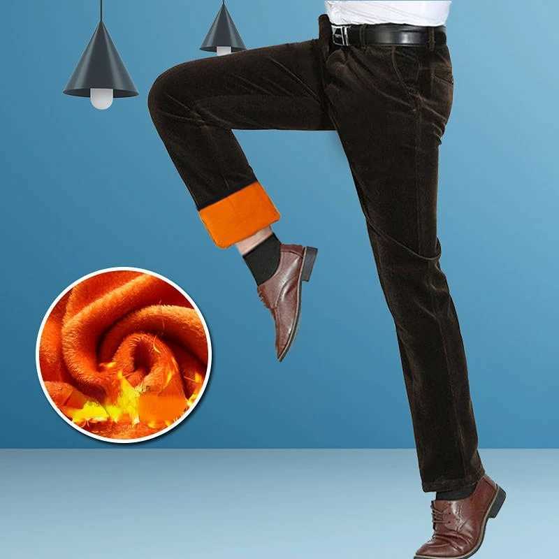 Autumn Winter Luxury Clothing Warm Corduroy Pants Men Flce Brushed Work Designer Straight Middle Aged Elderly Velvet Trousers X250113