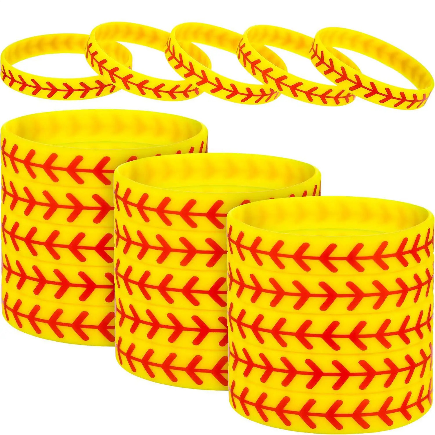 100PCS Softball Silicone Bracelet Sports Rubber Band Men Women Silicone Baseball Sports Bracelets Fashion Accessories 250107
