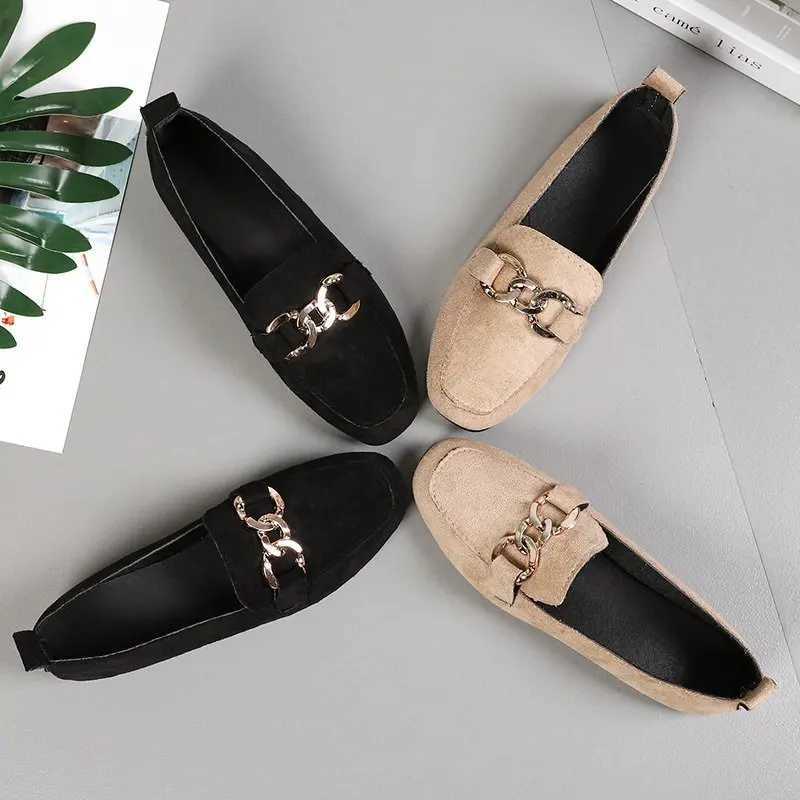 Spring Fi Flat Shoes Women Quality Metal Slip Loafer Shoes Ladies Flats Mocassins Big Size 35-41 Sapato Feminino 2024XJ250113