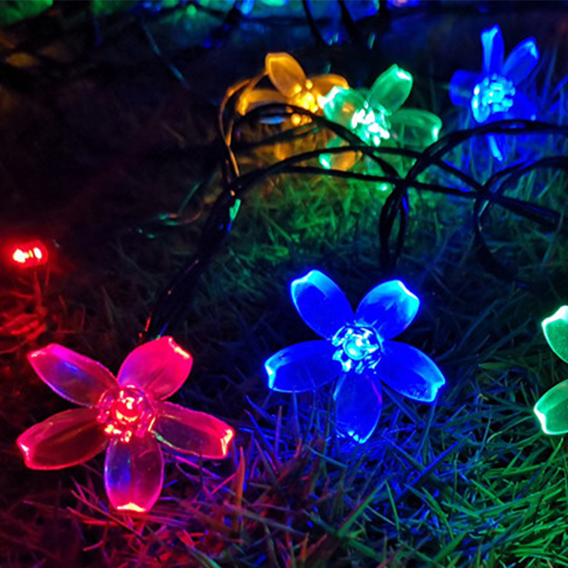 Solar Garden Decoration Outdoor Waterproof Park Holiday Layout Peach Flower Warm White Color Led Cherry Blossom Lighting Chain