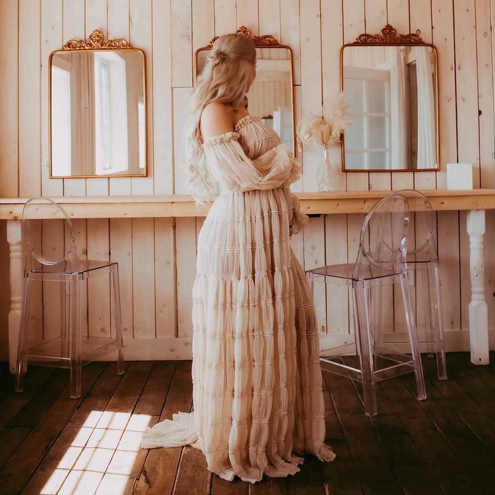 Pregnant womens clothing photo shoot pleated chiffon sexy off shoulder top pleated edge split style dress photo shoot womens photography dress W250113