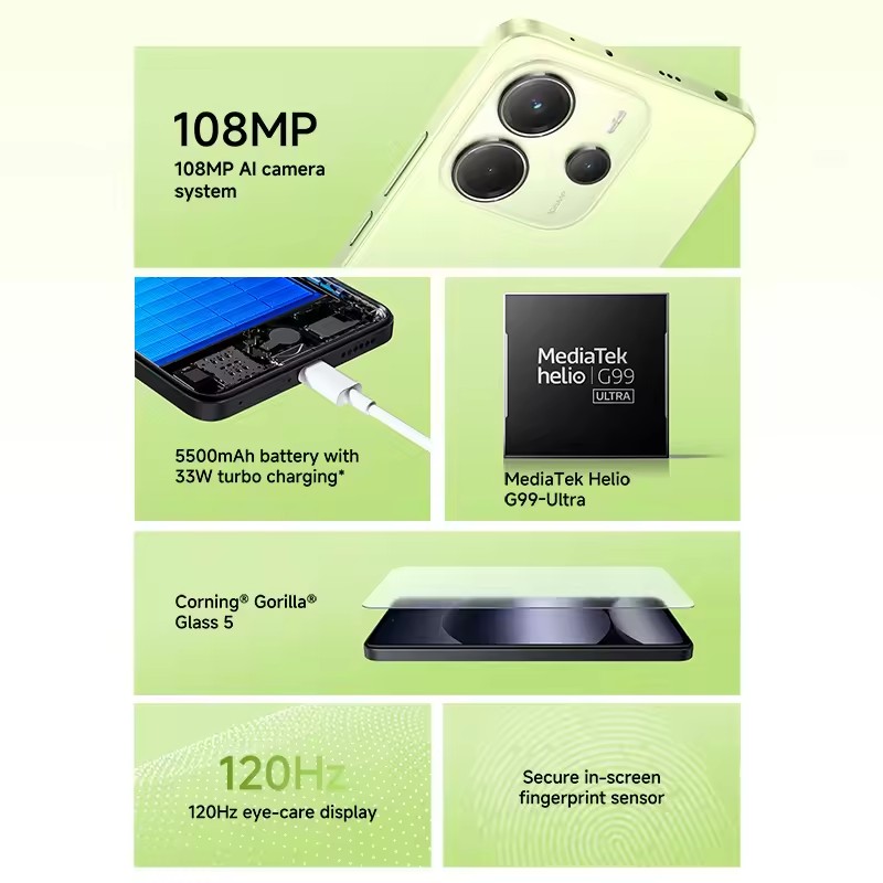 Global Version Xiaomi Redmi Note 14,8GB+256GB,108MP AI camera system with OIS,6.67" AMOLED display,45W turbo charging with 5110mAh battery,IP64(C