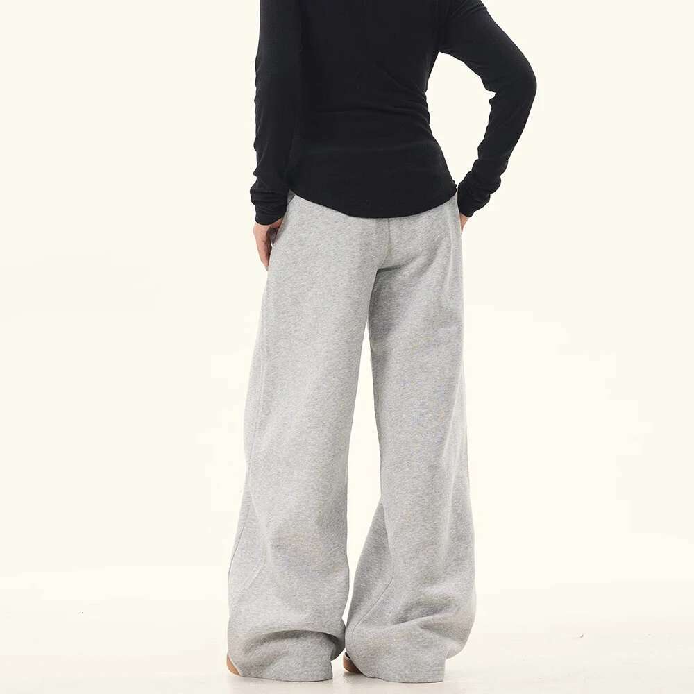 Retro Three-Dimensional Cut Drawstring Baggy Grey Sweatpants Men 2024 Loose Casual Straight Leg Joggers Cotton Sport Pants Y2k