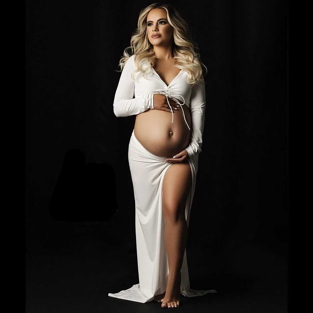 Pregnant woman photography prop dress sexy fashion split cut 2-piece set elastic body dress photo shoot pregnant woman W250113