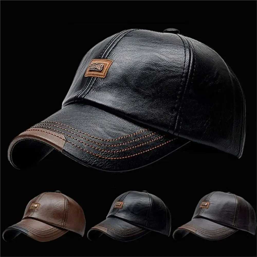 Mens baseball cap C leather jacket C fashionable casual adjustable winter warm hat W250113