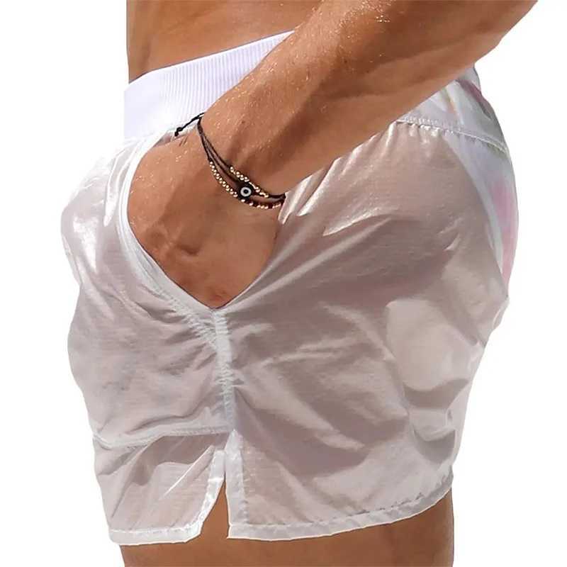 Mens solid swim trunks with elastic waist see through summer quick drying beach shorts low waist swimsuit with pockets W250114