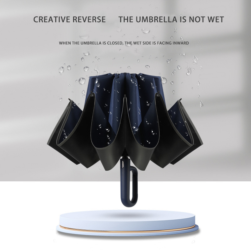 Large-Sized Auto Folding Umbrella for All Weather Conditions - Includes Durable Ring Hook and Anti-UV Features