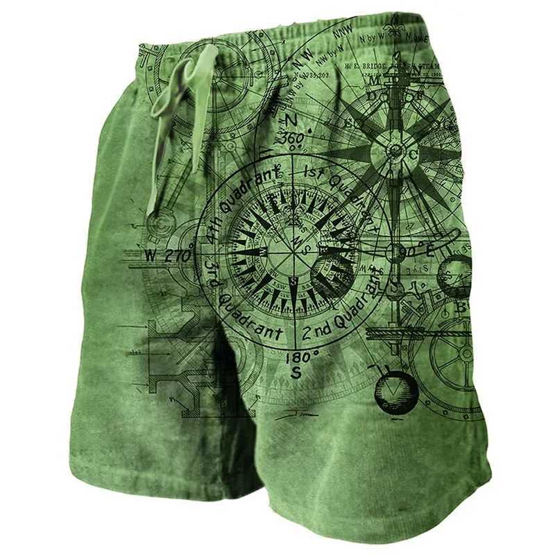 Mens Retro Beach Shorts Classic Compass 3D Printed Street Hip Hop Mens Retro Beach Shorts Breathable Daily Holiday Ice ShortsXJ250407