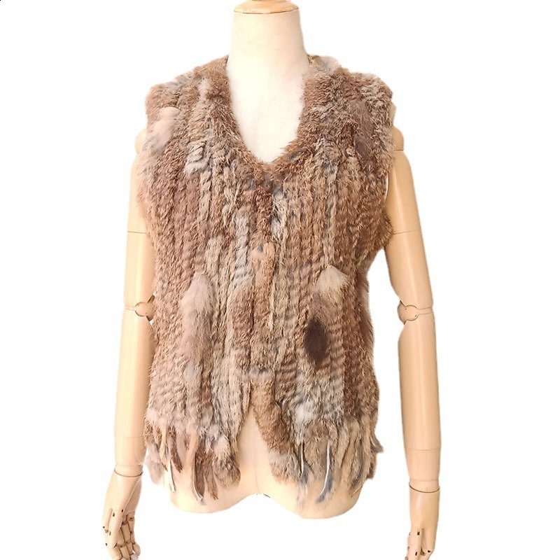 Wholesale Women Genuine Rabbit Fur Vest Fashion Tassels Knitted Waistcoat Winter Lady Warm Natural Rabbit Fur Sleeveless Coat 241112