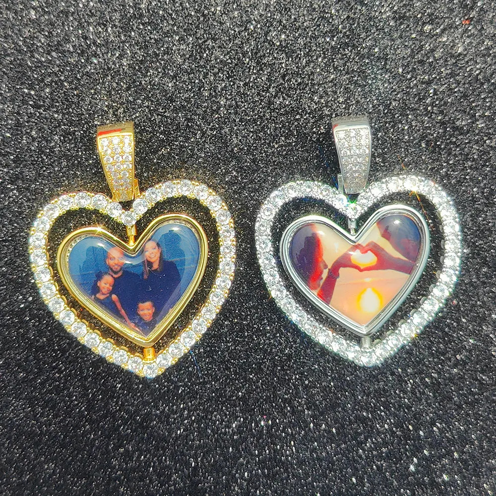 Two-Sided Heart Picture Pendant Necklace Jewelry For Men Hip Hop Custom Iced Out Po Spinning Pendant Women Drop 250107